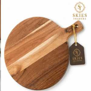 Planche à découper ronde en bois avec poignée, en bois d'acacia massif, planche à pizza, plateau de service, planche à fromage, ustensiles de cuisine - Product Image 1