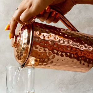 Copper jug set for festive dining table arrangement <b>water</b> serving metal set with <b>glasses</b> durable reusable kitchen dining - Product Image 1