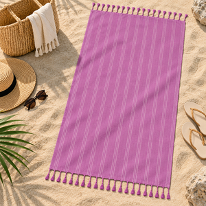 Toalla de Playa Fouta 100% Algodón Orgánico de Secado Rápido, Ecológica, Moderna y de Lujo, Teñida con Hilo Turco, con Flecos - Product Image 5