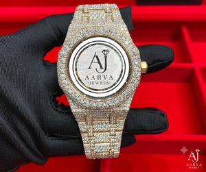 Montre mécanique de luxe Ice Cube, analogique, or blanc, bracelet en cristal, cadran de 28 mm, incrustation de diamants, style bijoux de cérémonie - Product Image 1