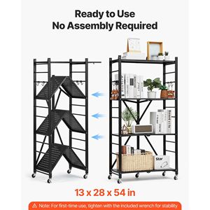 Estante de Almacenamiento Plegable de 4 Niveles, 28 W x 13 D x 54 H Pulgadas, No Requiere Ensamblaje, Estantería Metálica Plegable con 5 Ruedas para Garajes - Product Image 2