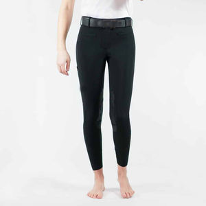 Pantalon d'équitation taille haute pour femme, longueur intégrale, en tricot extensible quatre directions (Spandex/Coton), couleur unie, couleur personnalisable, bouton - Product Image 3