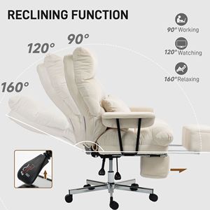 Sedia da Ufficio Direzionale Bianco Crema, Poltrona da Scrivania Contemporanea con Schienale Alto Reclinabile, Supporto Lombare e Poggiapiedi, Design Imbottito - Product Image 6