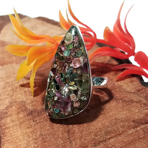 Natural Copper Multi Tourmaline Gemstone Ring, <b>Solid</b> 925 Sterling <b>Silver</b> Adjustable Statement Ring, Handmade Jewelry, Boho Ring - Product Image 6