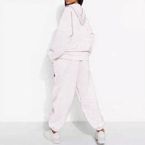 Oversized Pullover Hoodie and Joggers Set for Women – <b>White</b> Soft Fleece <b>Tracksuit</b>, Minimal Lounge Outfit & Custom Logo - Product Image 4
