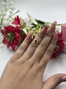 Vintage Flower Black Onyx <b>Cocktail</b> <b>Ring</b> 18K <b>Gold</b> Plated Brass Women's Statement Jewelry Party Floral Design - Product Image 6