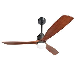 Ventilateur de plafond LED de 60 pouces avec 3 pales en bois massif et lumière, moteur DC pour la décoration du salon - Product Image 1