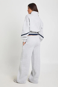 Conjunto Deportivo para Mujer con Rayas en Contraste, Chaqueta Corta con Cierre y Cuello Alto, Pantalones Anchos de Pierna Recta, Ropa Deportiva de Algodón y Felpa, OEM - Product Image 3