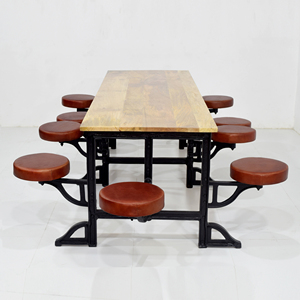 Industrial <b>Dining</b> <b>Table</b> with Integrated Swivel leather Stools Solid mango Wood top best for hotel restaurant and workshop - Product Image 2