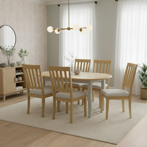 Modern Scandinavian Oval Wooden Dining <b>Table</b> Set With 4 Chairs Light Brown Finish Stable Design For Home Dining Room Furniture - Product Image 6