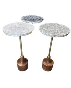 Mesa de Centro Moderna Blanca con Incrustaciones Florales de Madreperla, para una Persona, con Tapa de Madera y Base de Metal, Mesa de Comedor de Lujo para Hogar/Restaurante - Product Image 4