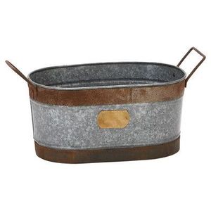 Seau à glace vintage en métal à double compartiment avec poignée et motif feuille, pour refroidisseur de boissons de bar, finition antique - Product Image 2