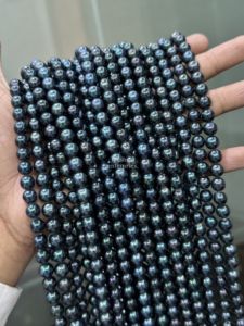 Perles rondes en perles noires de Tahiti d'eau salée naturelle, perles en vrac, 7-8 mm, perles authentiques des mers du Sud, brins de 16 pouces, vente en gros - Product Image 2