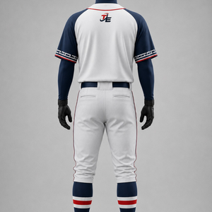 Uniforme de baseball personnalisé pour hommes, blanc, marine, rouge, polyester respirant, service OEM, ensemble maillot et pantalon pour équipe adulte - Product Image 5