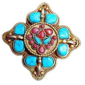 Handmade Sterling <b>Silver</b> Tibetan Ghau Pendants Antique Gold Plating Diamond Turquoise Accents Religious Jewelry for Buddhism - Product Image 6