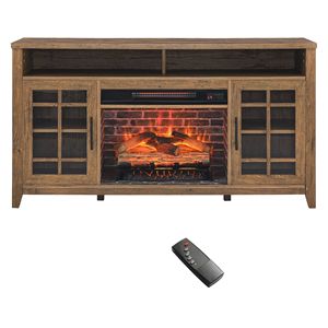 Moderno Soporte para TV de 55 Pulgadas con Chimenea Eléctrica Integrada, Calentador, Color Madera de Granero Reciclada, para Sala de Estar, Estilo Rústico, MDF - Product Image 2