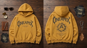 Men's Mustard <b>Yellow</b> Distressed <b>Hoodie</b> Oversized Heavyweight Cotton Fleece Graphic Pullover Streetwear Sweatshirt Custom Logo - Product Image 4