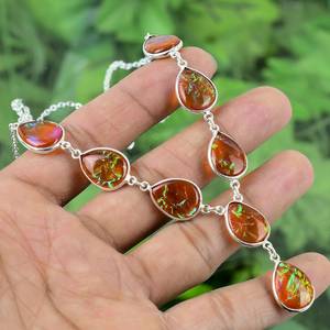 Collier pendentif en argent sterling plaqué or fait main avec opale de feu orange en forme de goutte pour femme, cadeau de fiançailles ou d'anniversaire - Product Image 2