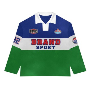 Camiseta de rugby para mujer, 260 GSM, mezcla premium de algodón y poliéster, color verde azulado con paneles blancos a rayas, bordado personalizado, camiseta de algodón para mujer - Product Image 4