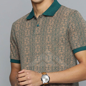 Polo personnalisé marron à motifs géométriques, polo de luxe décontracté, respirant, style smart casual, fabricant OEM ODM - Product Image 5