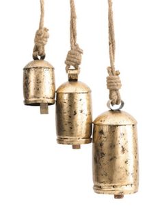 Ensemble de clochettes en métal doré au design moderne, 3 clochettes harmonieuses pour arbre de Noël, écologiques, faites à la main, décoration rustique pour la maison, taille et logo personnalisables - Product Image 2