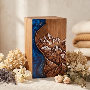 Handcrafted Personalized Urn for Human Ashes - <b>Memorial</b> <b>Keepsake</b> Pet Urn - Rosewood Resin Mountains Urn <b>box</b> - Product Image 2