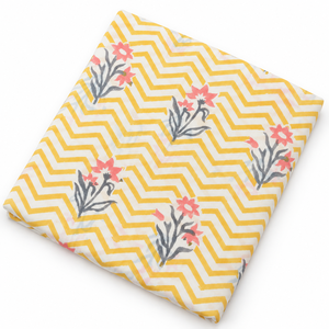 Tela de Algodón Voile Ligera Estampada a Mano Pinksa, Hilo Peinado, 43/44" de Ancho, Rajasthan, Hilo 60S60S, Amarillo Azul - Product Image 1