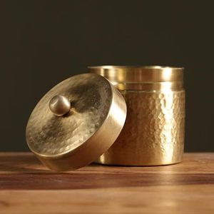 Boîte à épices en laiton artisanale avec couvercle, pot de rangement alimentaire rond en métal, design classique, 1 couche - Product Image 1