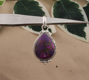 Luxury 925 Sterling Silver Vintage Platinum Plated Natural <b>Purple</b> Copper Turquoise Pendant Square <b>Cushion</b> Cut Statement Gemstone - Product Image 1