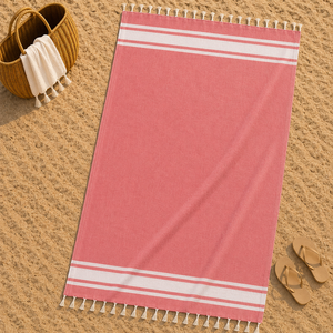 Serviettes de plage turques Fouta Superdry à rayures personnalisées avec pompons, sans sable, grandes serviettes Fouta en gros en Inde. - Product Image 1