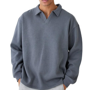 Sweat-shirt oversize pour homme à col montant zippé, couleur unie, en molleton, manches classiques, style décontracté automne - Product Image 2