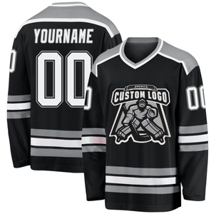 Maillot de hockey sur glace personnalisé pour homme, col en V, manches courtes, coton/fibre de bambou, anti-UV, imprimé par sublimation, broderie 3D sur le devant, élastique - Product Image 2