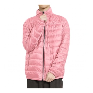 Chaqueta acolchada rosa ligera para invierno, abrigo informal con cuello alto, chaqueta de plumón cálida de manga larga con cremallera completa para invierno - Product Image 1