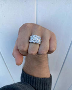 Anillos de compromiso y boda personalizados de plata de ley 925 maciza, chapados en rodio, con incrustaciones de circonitas NUGGET Pinky, engaste de púas, estilo Hip Hop Rapper, corte 'Ice Cut' - Product Image 6