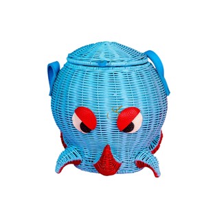 Panier de rangement écologique en rotin en forme de pieuvre, sac bandoulière en osier tressé à la main en forme d'animal marin amusant, organisateur de bureau - Product Image 1