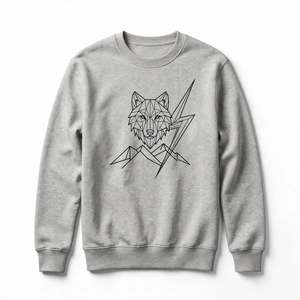 Sudadera de cuello redondo de forro polar grueso, estilo urbano personalizado, con estampado gráfico geométrico de lobo y rayo, para hombre, manga larga. - Product Image 1