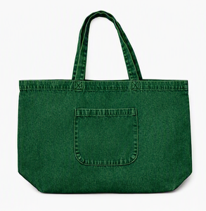Sac fourre-tout pliable en jean 100 % coton vert, réutilisable, avec poche avant, pour le quotidien, les voyages et les courses au supermarché - Product Image 1