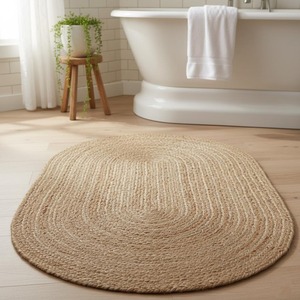 Scandinavian Style Living Room Decor Oval Jute Braided Area <b>Rug</b> Solid Color Non Slip Flat Pile - Product Image 5