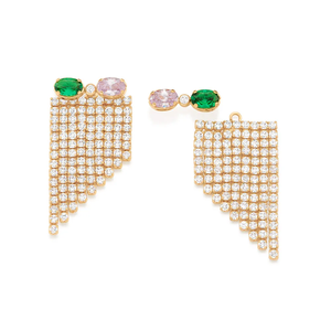 Geometric Drop <b>Earrings</b> Solid Real Gold Plated <b>Crystal</b> Rhinestone Pave Setting Women's Party Trendy Jewelry - Product Image 1