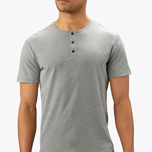<b>Men's</b> Gray Short Sleeve <b>Henley</b> T-Shirt Regular Fit Polyester/Cotton Casual Breathable Quick Dry Front Logo Knitted <b>Top</b> - Product Image 2