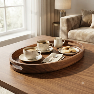 Handcrafted Wooden Serving Tray Large <b>Oval</b> <b>Coffee</b> Tea Breakfast Food Platter Decorative Tabletop Tray Home Restaurant Hotel Use - Product Image 4