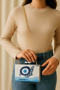 Pochette de soirée de luxe faite à la main en bois et résine, durable et écologique, avec incrustation géométrique, sac à bandoulière avec chaîne, logo personnalisé - Product Image 3