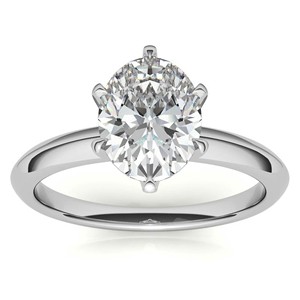Bague de fiançailles solitaire en moissanite ovale de 2 carats sur mesure, or blanc 14 carats massif, bague de mariage minimaliste - Product Image 1