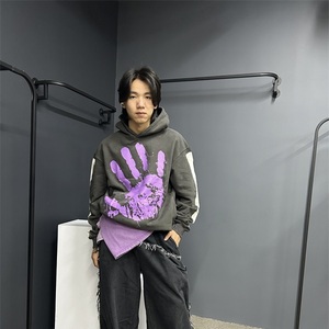 เสื้อฮู้ดแบบยูนิเซ็กซ์ ลายพิมพ์มือ พิมพ์นูน ผ้าฝ้ายเฟรนช์เทอร์รี่ สวมใส่สบายๆ ในฤดูใบไม้ร่วง ทรงหลวม ระบายอากาศได้ดี ความยาวสั้น - Product Image 3