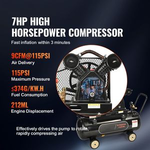 Serbatoio Compressore d'Aria Orizzontale da 21 Galloni, 7HP, Alimentato a Gas, 9CFM@115PSI, Pompa a Pistone, Sistema Industriale di Compressione dell'Aria a Gas - Product Image 2