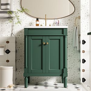 Mobile bagno moderno da 24 pollici con lavabo singolo e ripiani a 2 livelli, ampio mobiletto contenitore per bagno con lavabo singolo - Product Image 1