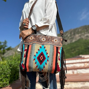 New Arrival Hand Tooled Fringe Handbag Aztec Saddle Blanket High Quality Sling Bag Bohemian Unique Design Stylish Bags for Women - Product Image 2