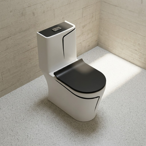 Inodoro de una Pieza Contemporáneo en Color Blanco con Asiento Negro y Descarga de Doble Flujo con Sifón - Product Image 5