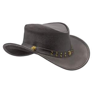 Sombrero Western de Cuero Nubuck Color Carbón con Ala Ancha y Banda Decorativa con Tachuelas de Latón - Product Image 2