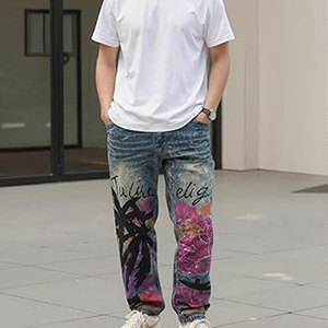 Designer Printed Straight Slim Fit Cotton Blend Eco-Friendly Waterproof Canvas <b>Jeans</b> Comfort Skinny Biker Pants Casual - Product Image 2